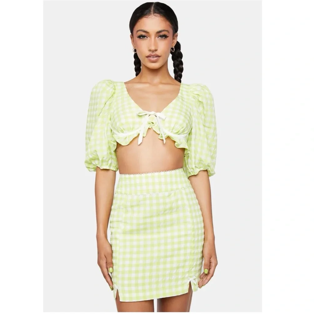For Love &‎ Lemons Maureen Bralette Top Green Gingham Print S $148